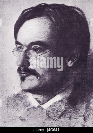 Cette image de Rudolf Steiner de 1891 représente la première phase de la vie du philosophe autrichien. Steiner a été une figure clé dans le développement de l'anthroposophie, influençant des domaines comme l'éducation, l'agriculture et la spiritualité. Le portrait capte sa présence intellectuelle et sa profonde contemplation. Banque D'Images