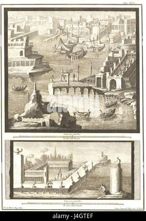 Cette illustration de *le Antichita di Ercolano* présente un paysage marin combiné à un motif architectural, fournissant une vue détaillée de l'art romain antique et de la conception architecturale découverte à Herculanum, en Italie. Banque D'Images