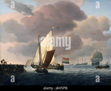 Schepen voor de kust bij flinke bries navires sur la côte, à un coup de vent (Willem van de Velde II) Banque D'Images