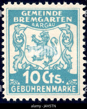 Un timbre-poste de Suisse, émis en 1940, représentant Bremgarten et représentant une valeur de 10 cents, marquant l'utilisation historique des timbres en temps de guerre. Banque D'Images