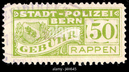 Ce titre fait référence à un timbre fiscal de 1927 de Berne, en Suisse. Le timbre représente probablement une forme historique de taxation ou de service postal, marquant l'année et la dénomination. Banque D'Images