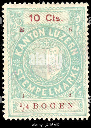 Ce timbre-poste suisse de Lucerne, émis en 1912, présente une valeur nominale de 6 et 10 centimes, reflétant l'histoire postale du pays et la conception du timbre à cette époque. Banque D'Images