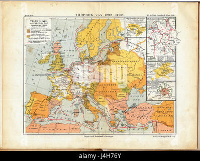 Le 'Schoolatlas der Algemeene en Vaderlandsche Geschiedenis' de Al de Bont est un atlas historique qui donne un aperçu de l'histoire mondiale et nationale, conçu à des fins éducatives dans les écoles du début du XXe siècle. Banque D'Images
