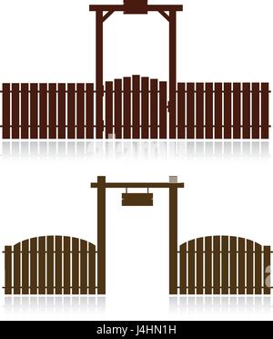 Ensemble de barrières en bois isolé sur blanc Illustration de Vecteur