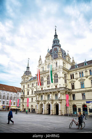 Graz, Autriche - Mai 7, 2017 : voir l'hôtel de ville de Graz et Hauptplatz Banque D'Images