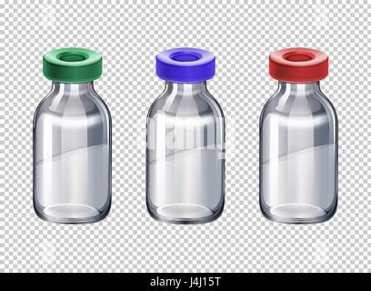 Trois bouteilles avec des bouchons de couleur illustration Illustration de Vecteur