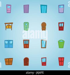 Types de portes icons set, cartoon style Illustration de Vecteur