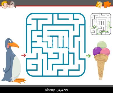 Cartoon Illustration de labyrinthe éducatif ou de loisirs Labyrinthe Jeu avec Penguin et la crème glacée Illustration de Vecteur