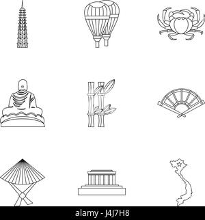 Pays Vietnam icons set style du contour, Illustration de Vecteur