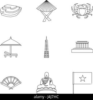 Maison de vacances au Vietnam icons set style du contour, Illustration de Vecteur