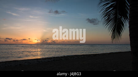 Le lever du soleil sur la plage de Bavaro à Punta Cana, République Dominicaine Banque D'Images