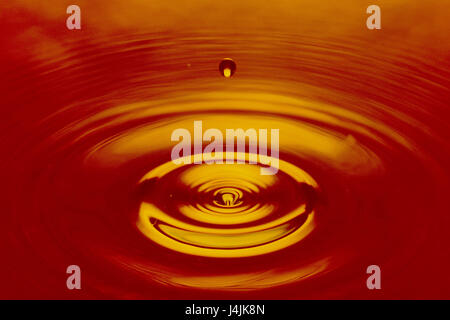 L'eau, surface, drop, falls, bagues, détail (M) filtre spectral, jaune, des gouttes d'eau, des gouttes de pluies, liquide, Banque D'Images