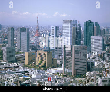 Japon, Tokyo, le quartier de Shimbashi, vue sur ville Asie, Honshu, Tokyo, ville, ville, quartier de la ville, des maisons, des gratte-ciel, des tours, paysage urbain Banque D'Images