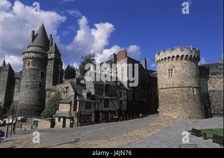 France, Bretagne, Vitré, vue sur ville, château, ville, vue, Vieille Ville, Château militaire, maison, maison à colombages, maison d'habitation, forteresse, verrou, monument, 14/15 100. Banque D'Images