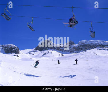 Austria, Tyrol, Paznauntal, Ischgl, skiing area, Idalpe, armchair lift Paznaun, winter sports, skiing, tourism, mountain landscape, ski lift Banque D'Images