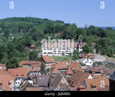 Allemagne, Thuringe, Schmalkalden, aperçu local, de Wilhelm's château de l'Est de l'Allemagne, place, santé resort, maisons à colombages, sommaire, verrou, en 1585-90, musée, musée d'accueil, art, culture Banque D'Images