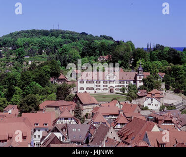 Allemagne, Thuringe, Schmalkalden, aperçu local, de Wilhelm's château de l'Est de l'Allemagne, place, santé resort, maisons à colombages, sommaire, verrou, en 1585-90, musée, musée d'accueil, art, culture Banque D'Images