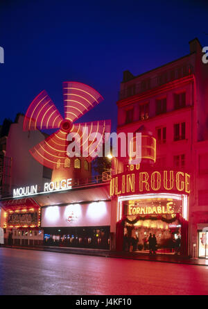 France, Paris, Moulin blush, néons, nuit Europe, Département Ville de Paris, ville, capitale, de la ville, à Montmartre, Place Blanche, revue théâtre, quatrième ville de plies, de Montmartre, Pigalle, le plaisir, la vie nocturne, le quatrième publicité lumière, néon, discothèque, gastronomie, point d'intérêt, vue, célèbre, à l'établissement, discothèque, réglage couleur, couleur rouge Banque D'Images