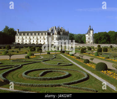 France, Loire, Touraine, Chateau de Villandry, de l'Europe jardin, Département Loiret, région du Centre, avenue V de la Loire, Loiretal, Indre-et-Loire, point d'intérêt, verrouiller, lap attachment, construit en 1536, le jardin Renaissance, jardin, jardins, de la Renaissance, le jardin ornemental, parc, parc du château, les plantes, la plantation, la décoration, le monument Banque D'Images