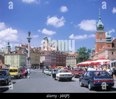 Pologne, Varsovie, la vieille ville, place du château baroque, pilier, le roi Sigismond III, scène de rue est de l'Europe, l'UNESCO-Patrimoine culturel, marché, pilier, monument, Sigismond, d'un bâtiment, le tourisme, le trafic, la rue, les voitures Banque D'Images