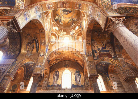 L'Italie, la Sicile, Palerme, La Martorana, détail à l'intérieur, vue de l'intérieur, de l'église Santa Maria dell'Ammiraglio, en 1143, byazinthisch style normand, art, culture Banque D'Images