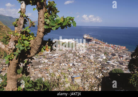 L'archipel des Comores, Anjouan, l'île, Mutsamudu aperçu ville Afrique, île de l'état, de l'océan Indien, mer, Nzwani, ville, ville côtière, port, capitale de l'île, des maisons, des maisons d'habitation Banque D'Images