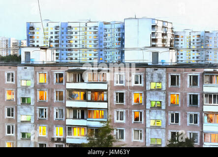 Paysage urbain typique avec peinture haute en couleur en copropriété, Moscou, Russie Banque D'Images