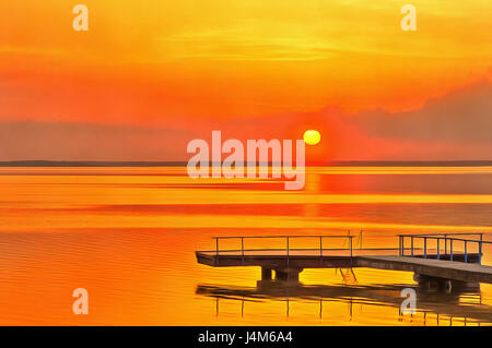 Peinture colorée de coucher de soleil sur le lac de l'eau paysage d'été Banque D'Images