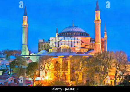 Peinture colorée de la Mosquée Bleue, Istanbul, Turquie Banque D'Images