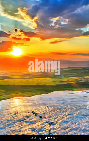 Peinture colorée de coucher du soleil à la surface d'œil de la vallée Banque D'Images
