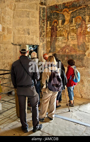 La Crucifixion fresque de Château de colosse, une ancienne place forte des croisés sur le bord du village de colosse, l'île de Chypre, Limassol district. Banque D'Images