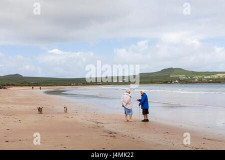 Péninsule de Dingle, comté de Kerry, Irlande - les gens promènent leurs chiens sur la plage près de Ballydavid. Banque D'Images