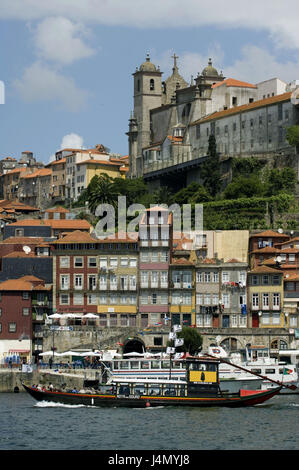 Il Cais Ribeira, flux Douro, quatrième ville de Ribeira, Vieille Ville, Port, Portugal, Banque D'Images