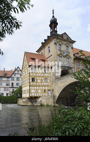 L'Allemagne, la Bavière, la Franconie, Bamberg, Old City Hall, Regnitz, Banque D'Images