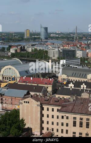 La Lettonie, Riga, Vieille Ville, marché couvert, aperçu de la ville, Banque D'Images