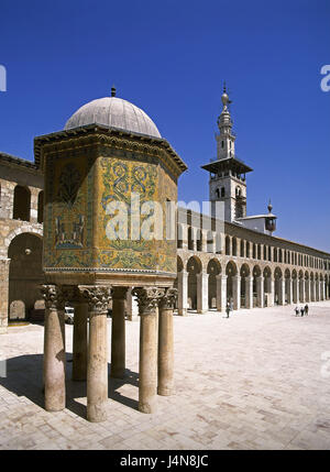 Syrie, Damas, la mosquée Umayyaden, cour intérieure, la ville, capitale, Vieille Ville, la mosquée des Omeyyades, mosquée, point d'intérêt, d'un bâtiment, la religion, l'Islam, tour, cour, arcades, architecture, Weihrauchstrasse, Gewürzstrasse, Banque D'Images