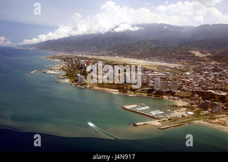 Venezuela, Caracas, vue sur ville, mer, photo aérienne, l'aéroport de Maiquetia, Banque D'Images