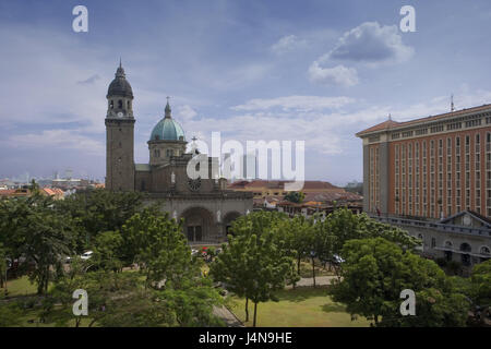 L'île de Luzon, Philippines, Manille, Intramuros, Quartier cathédrale, Asie, Asie du Sud-Est, l'héritage culturel mondial de l'UNESCO, point d'intérêt, l'architecture, à l'extérieur, déserte, église, église, construction sacrée, clocher, Banque D'Images