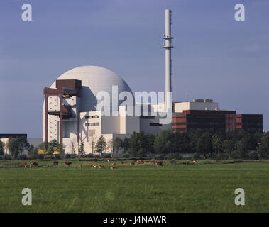 Allemagne, Schleswig - Holstein, Brunsbuttel, nuclear power plant village Brok, l'Allemagne du Nord, Atomic Power Station, village Brok, l'énergie nucléaire, l'énergie, l'économie, l'énergie nucléaire, l'énergie nucléaire l'attachement, la production d'électricité, le courant, la production actuelle, l'industrie, de l'industrie l'attachement, power station, KKW, danger, risque, l'énergie nucléaire, centrale nucléaire, l'industrialisation, Banque D'Images