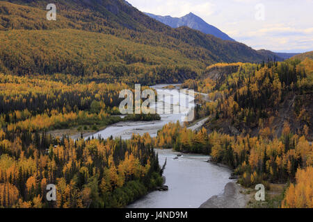 Les USA, Südalaska, Matanuska Valley, à l'échelle nationale de Chugach, Forêt, Montagnes Chugach, rivière Matanuska, automne, Banque D'Images