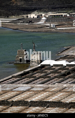 L'Espagne, Lanzarote, Salinas de Janubio, champs de sel, Banque D'Images