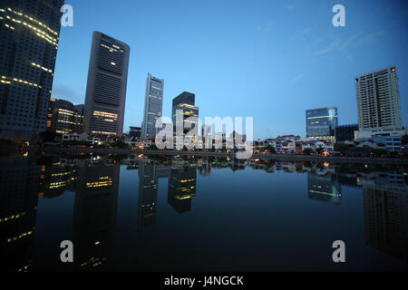 Singapour, île, ville, ville, centre, Boat Quay, quatrième banque, nuit, rivière Singapour, promenade, Banque D'Images