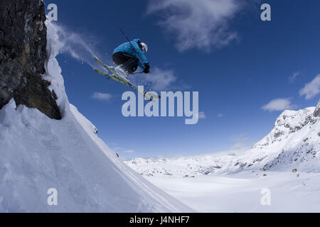 La Suisse, l'Engadine, groupe de la Bernina, Corvatsch, rock, skieur, crack, Banque D'Images