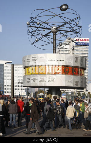 Allemagne, Berlin, Alexander's square, horloge temps réel, monde, tourisme Banque D'Images