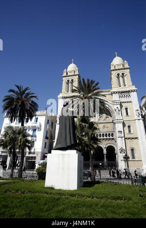 Tunisie, Tunis, Place de l'indépendance, cathédrale, Saint-Vincent-de-Paul, monument, Banque D'Images