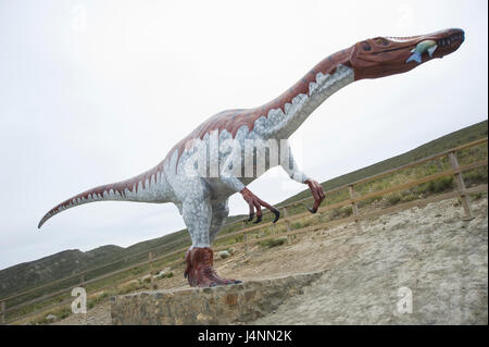 Taille de la vie réplique de Belen dinosaur manger du poisson. La Era del Peladillo site dans IGEA village, La Rioja, Espagne. de théropodes théropodes theropoda Banque D'Images