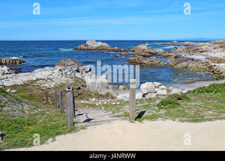 Escalier de la plage rocheuse à l'état d'Asilomar Beach sur la péninsule de Monterey à Pacific Grove, Californie Banque D'Images