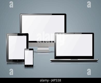 Moniteur, ordinateur portable, smartphone, tablette icône. Infographie d'affaires Illustration de Vecteur