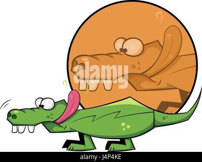 Crocodile vert mignon avec une langue. Illustration de Vecteur