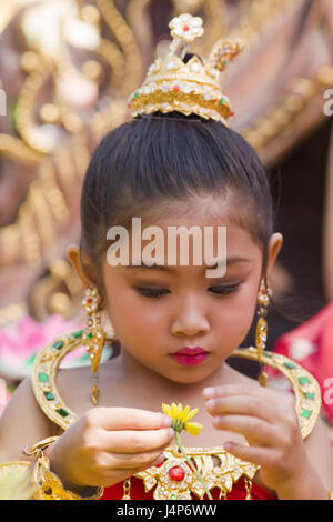 La Thaïlande, Chiang Mai, Chiang Mai Flower Festival Parade, fille, fête, portrait, Banque D'Images